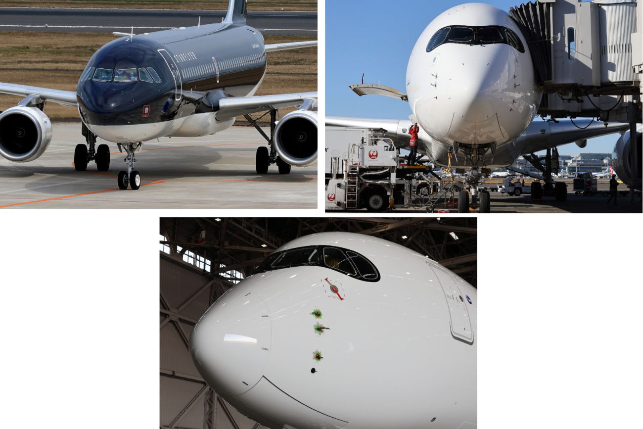 新しいA320やA350のレドームにはライトニングストリップが見えず表面かツルツルだが、