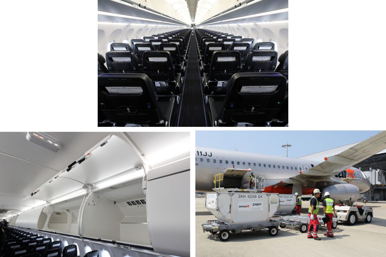 737よりも胴体幅を20㎝大きくしたA320。わずかな差なようでも、大型オーバーヘッドビンや、床下貨物室へのコンテナ搭載を可能にした。