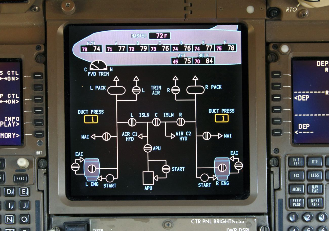 777のMFDに表示されたエアコンの状況。