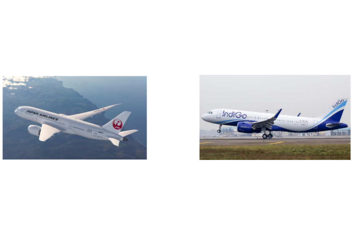 JALとIndiGoの航空機