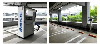 リニューアルされた羽田空港P1・P4駐車場のEV充電器。