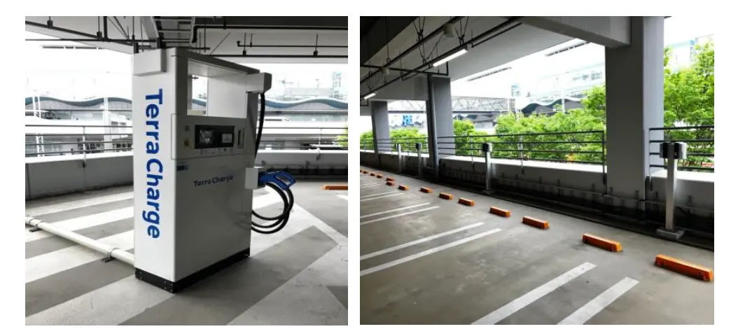 リニューアルされた羽田空港P1・P4駐車場のEV充電器。
