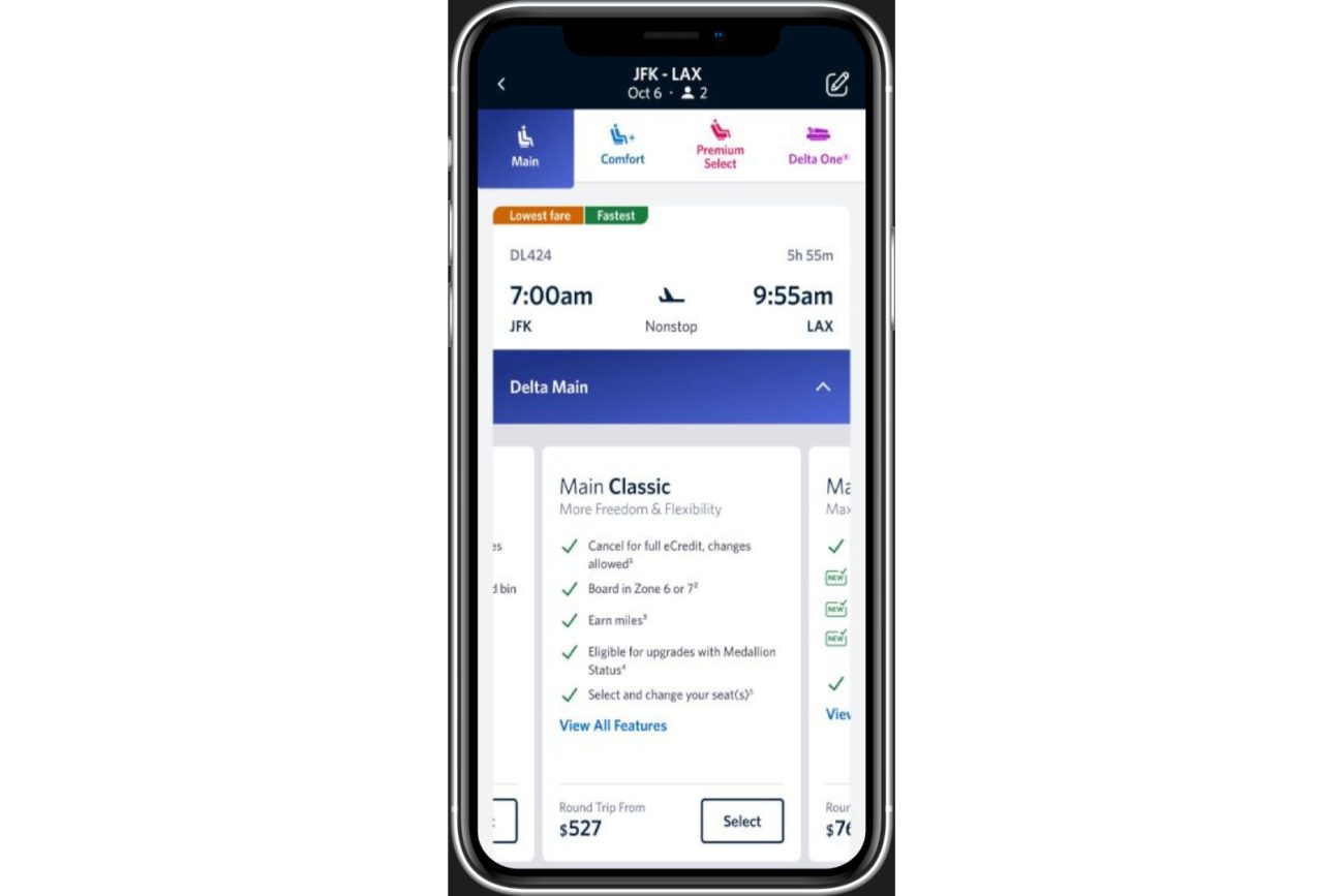 Fly Delta（フライ・デルタ）アプリでの表示例