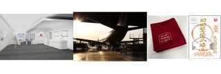 （写真左）リニューアルされるエントランス設備のイメージ、（写真中央）ミュージアムスペース、（写真右）JAL SKY MUSEUM限定商品