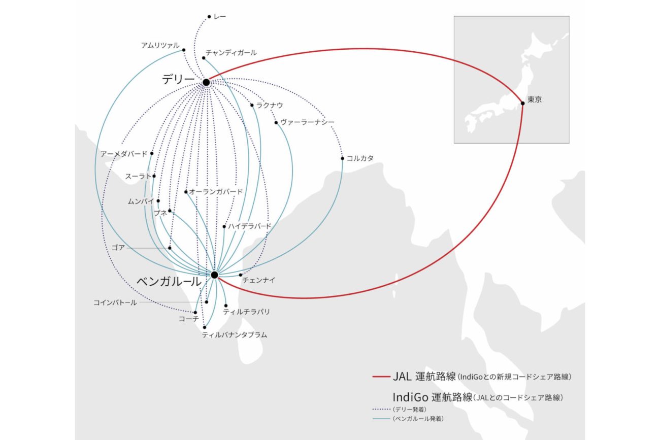 JALとインディゴが結ぶ東京~インドのネットワーク