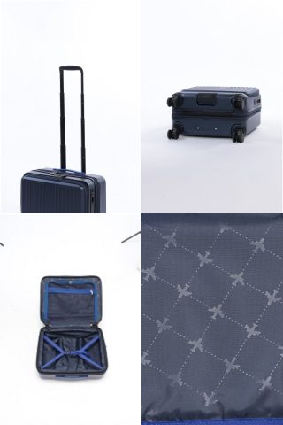 2段階調節キャリーハンドルやボトムハンドルを備え、内装には飛行機柄の生地を採用するなど細部にまでこだわったデザイン。