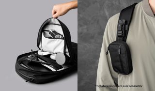 多数のポケットを備え、ショルダー部分にはHUBアクセサリー（別売り）が装着可能。