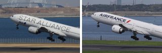 777-200と777-300ERの離陸。
