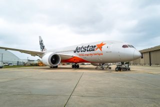 改修された機材ジェットスター ボーイング787-8型機（撮影：メルボルン・タラマリン空港にて）