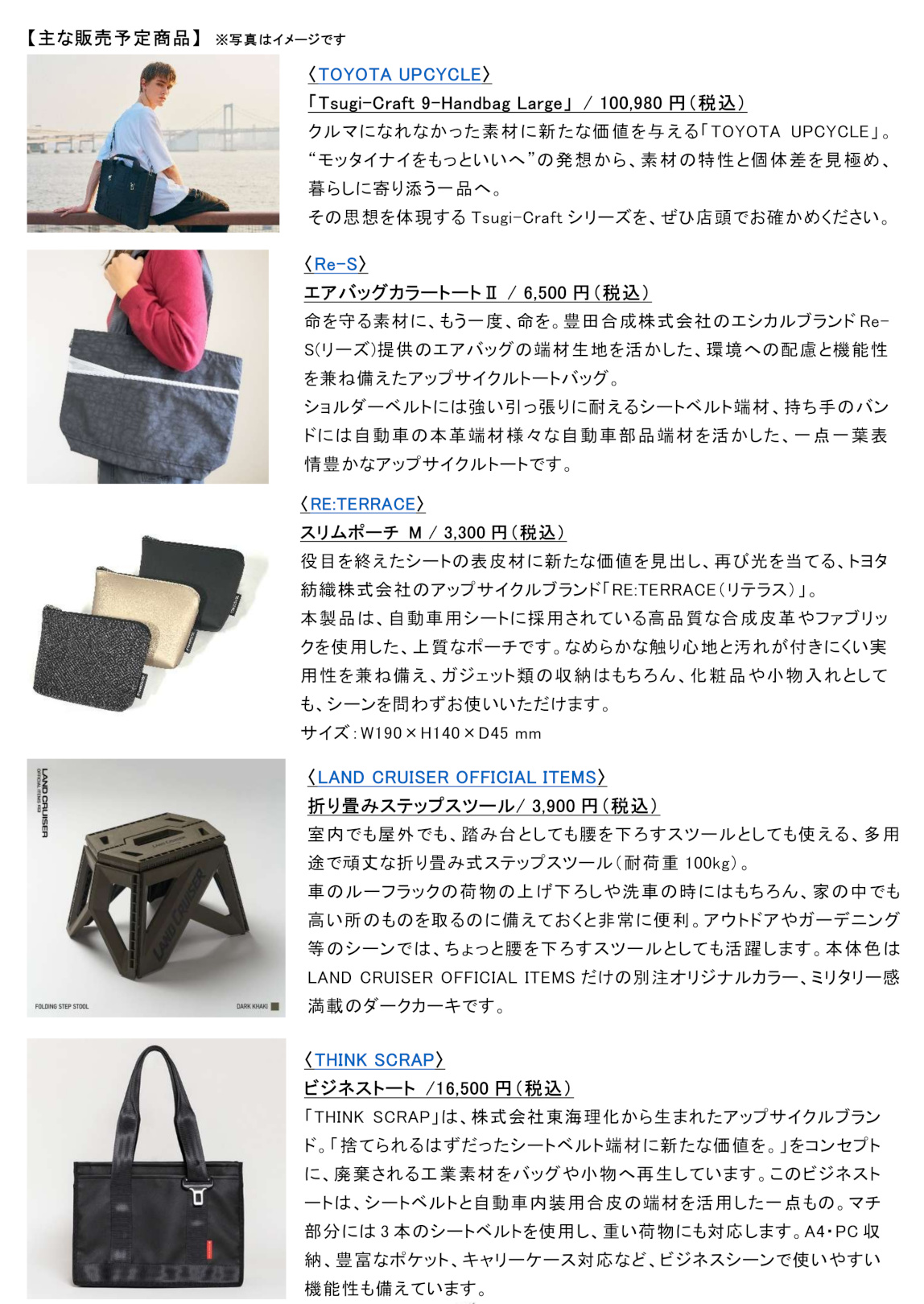販売予定商品の抜粋