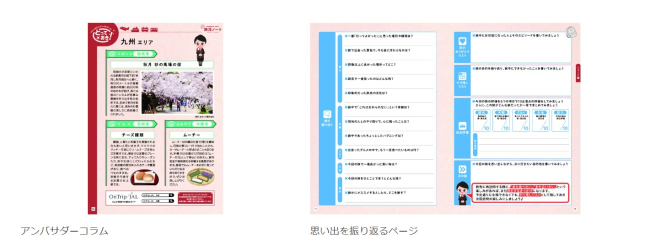 「JALふるさとアンバサダー」のコラムや旅の思い出を振り返るページも。