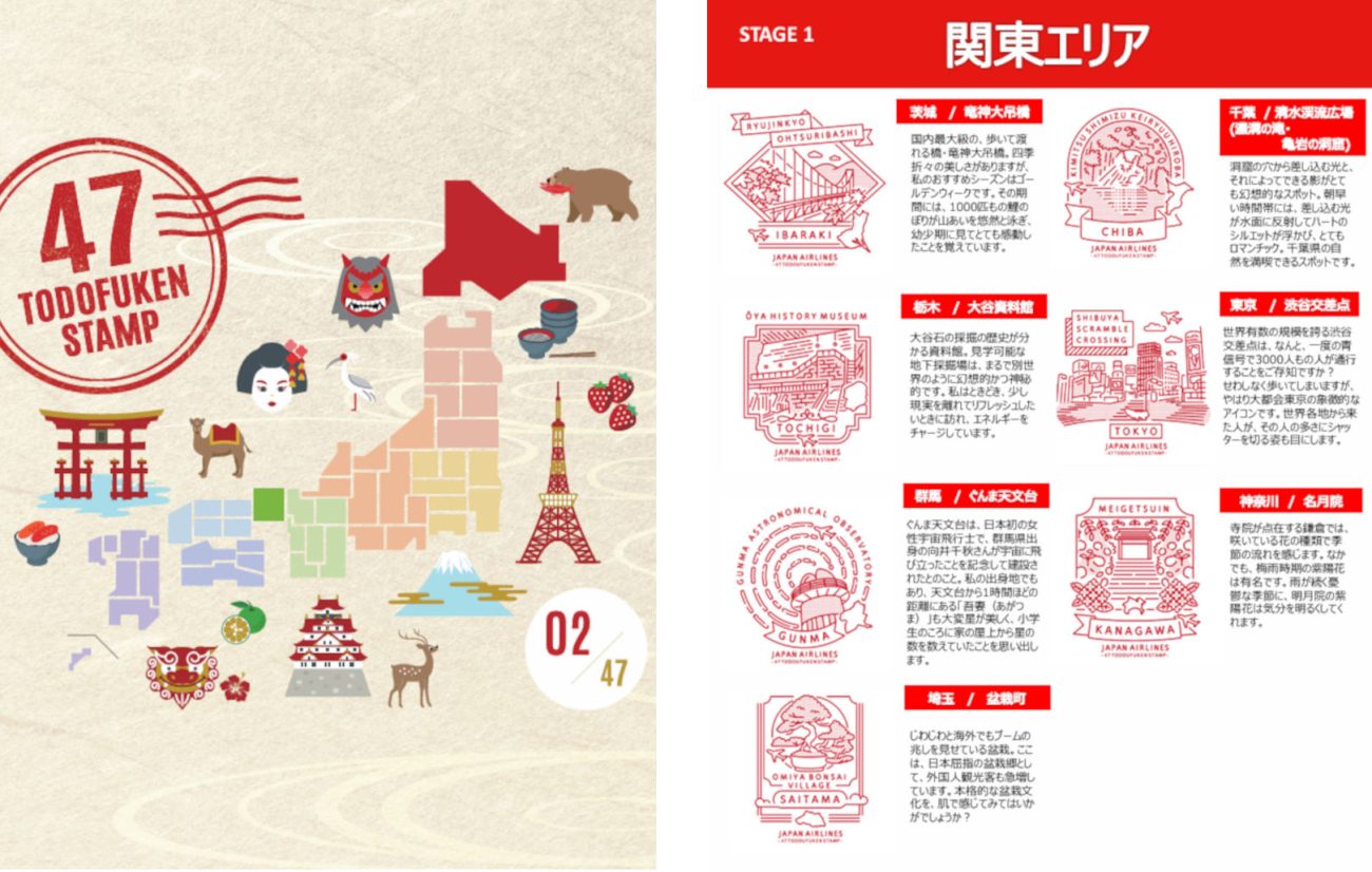 「47TODOFUKEN STAMP」右は関東エリアのスタンプ例