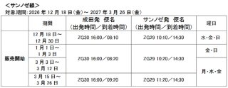 サンノゼ線　運航スケジュール